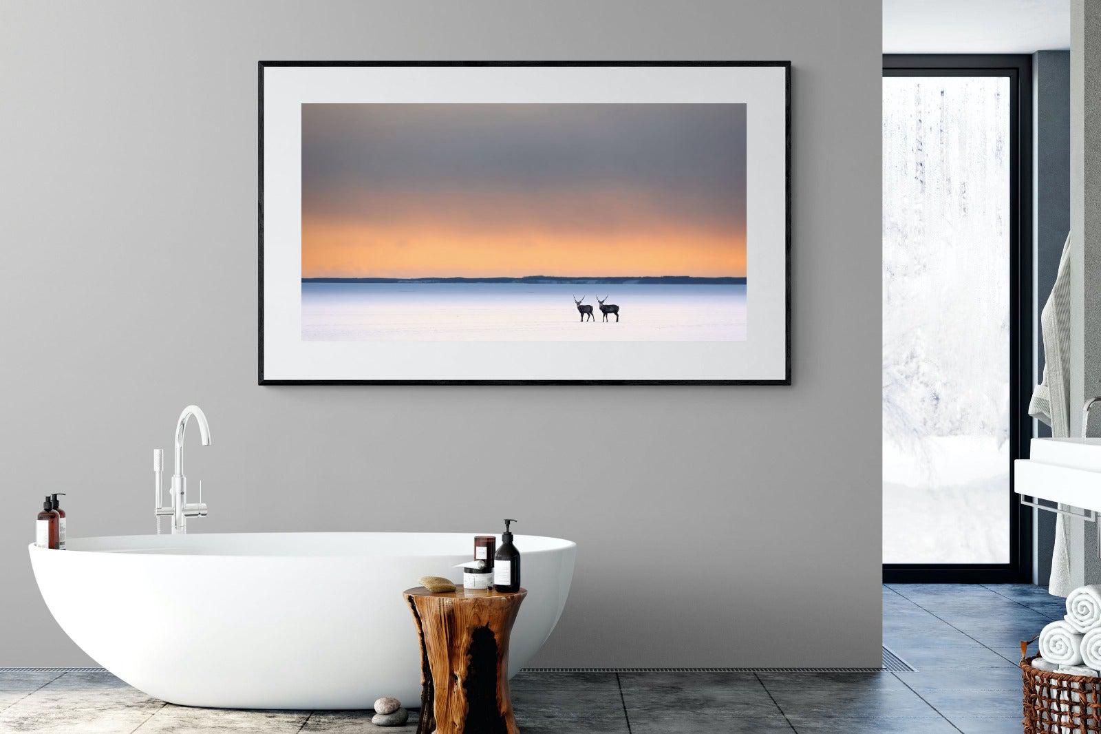 Japanese Deer-Wall_Art-180 x 110cm-Framed Print-Black-Pixalot