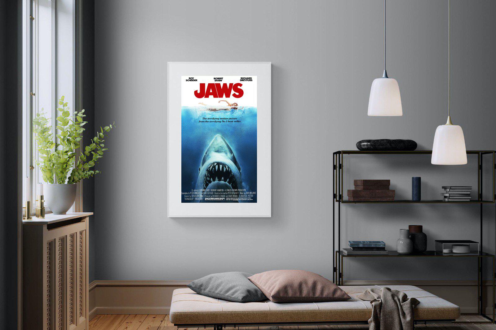 Jaws-Wall_Art-100 x 150cm-Framed Print-White-Pixalot