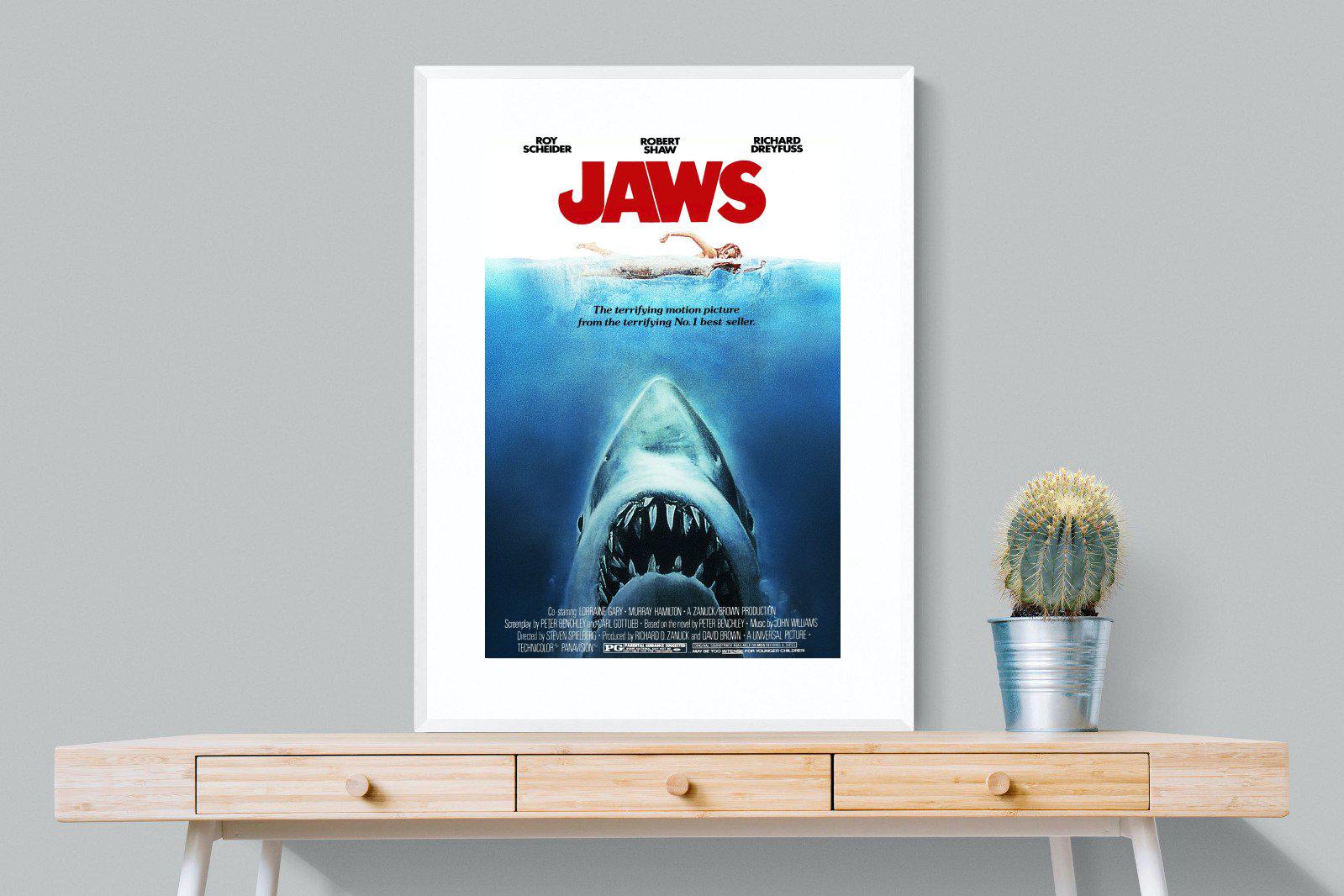 Jaws-Wall_Art-75 x 100cm-Framed Print-White-Pixalot