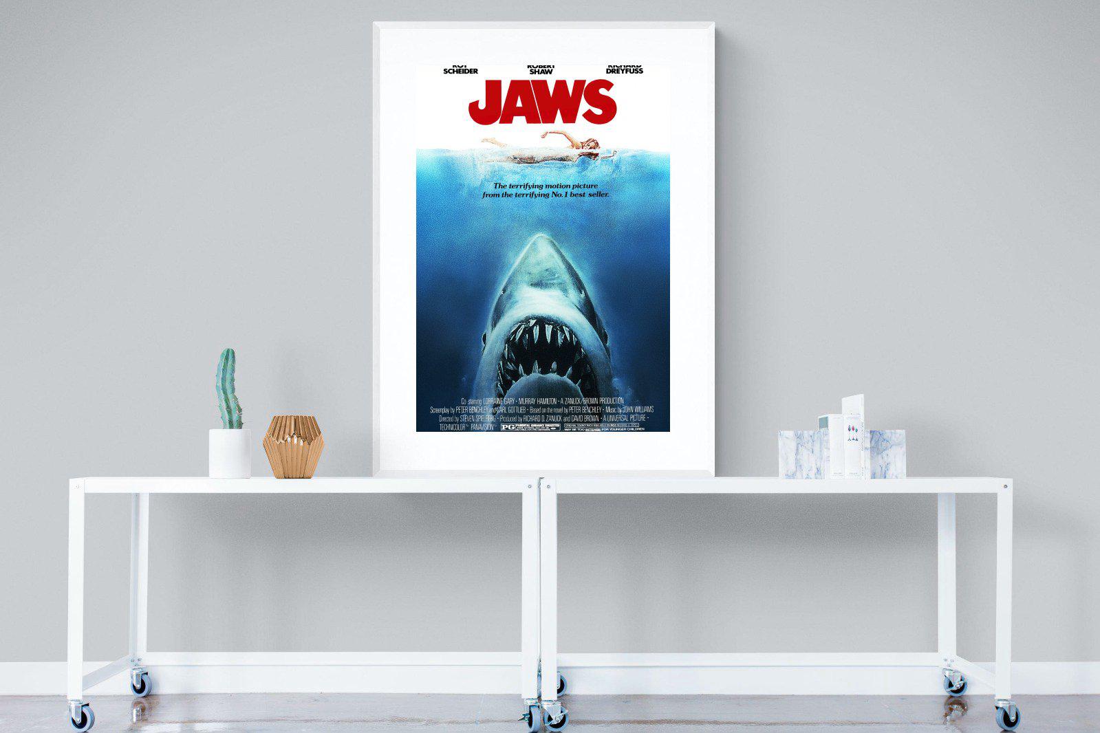 Jaws-Wall_Art-90 x 120cm-Framed Print-White-Pixalot