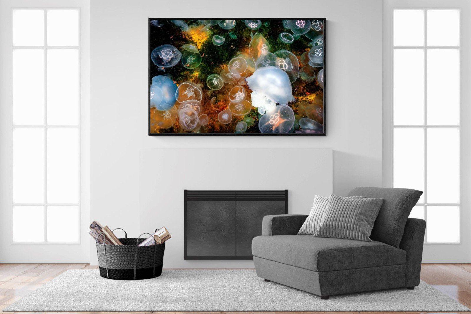 Jellyfish Smack-Wall_Art-150 x 100cm-Mounted Canvas-Black-Pixalot