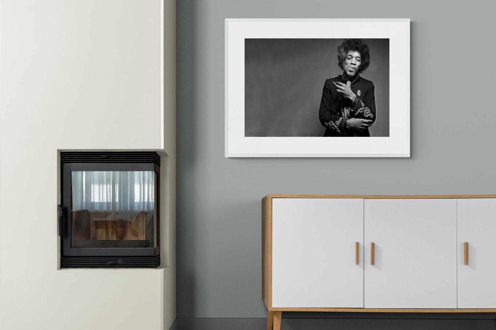 Jimi Hendrix-Wall_Art-100 x 75cm-Framed Print-White-Pixalot