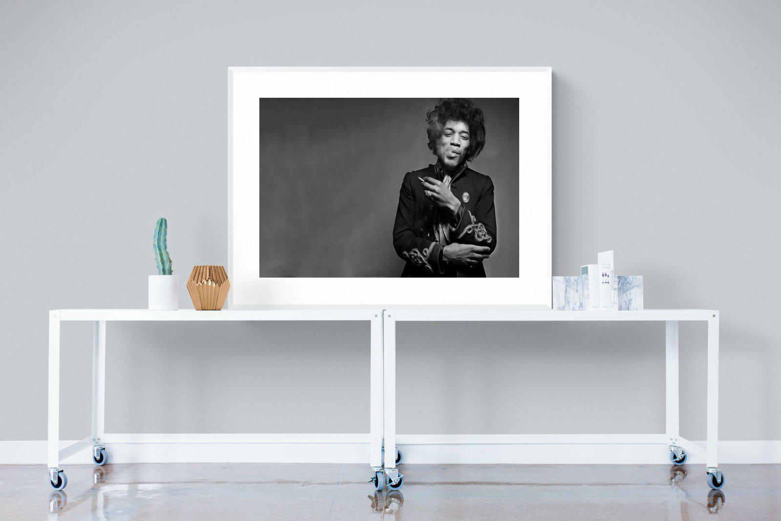 Jimi Hendrix-Wall_Art-120 x 90cm-Framed Print-White-Pixalot