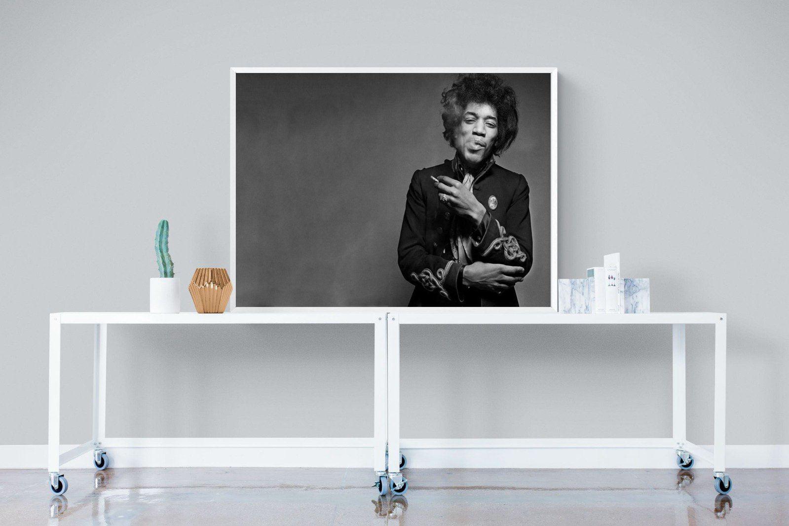 Jimi Hendrix-Wall_Art-120 x 90cm-Mounted Canvas-White-Pixalot