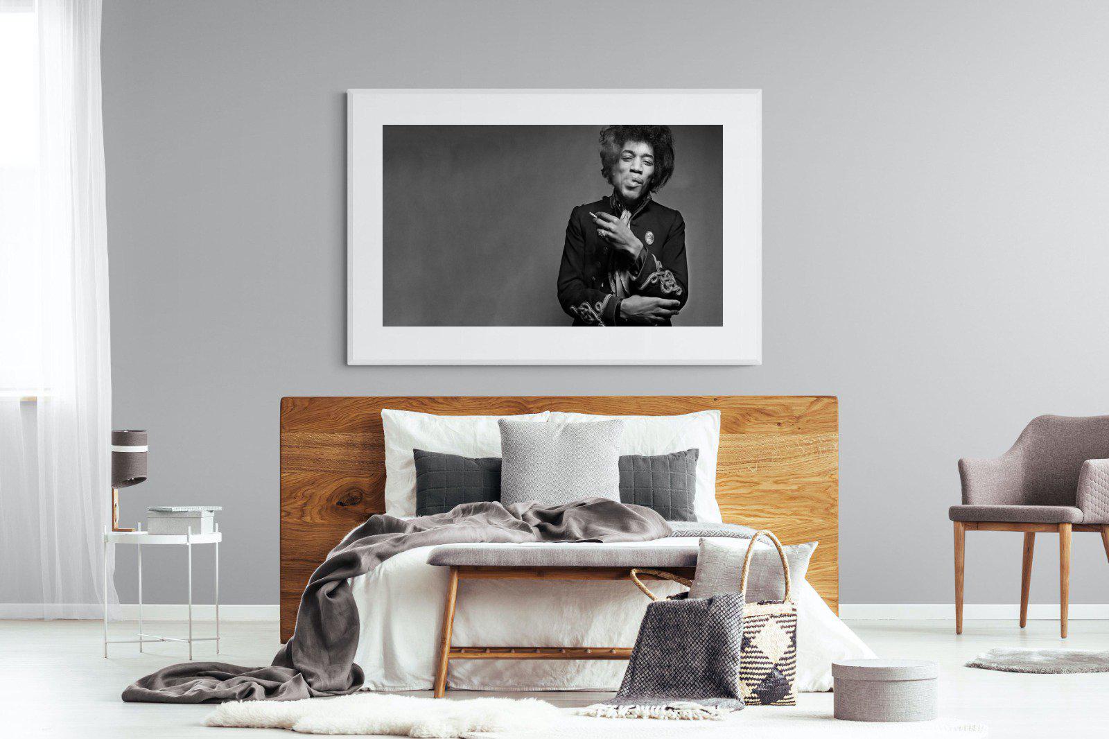 Jimi Hendrix-Wall_Art-150 x 100cm-Framed Print-White-Pixalot