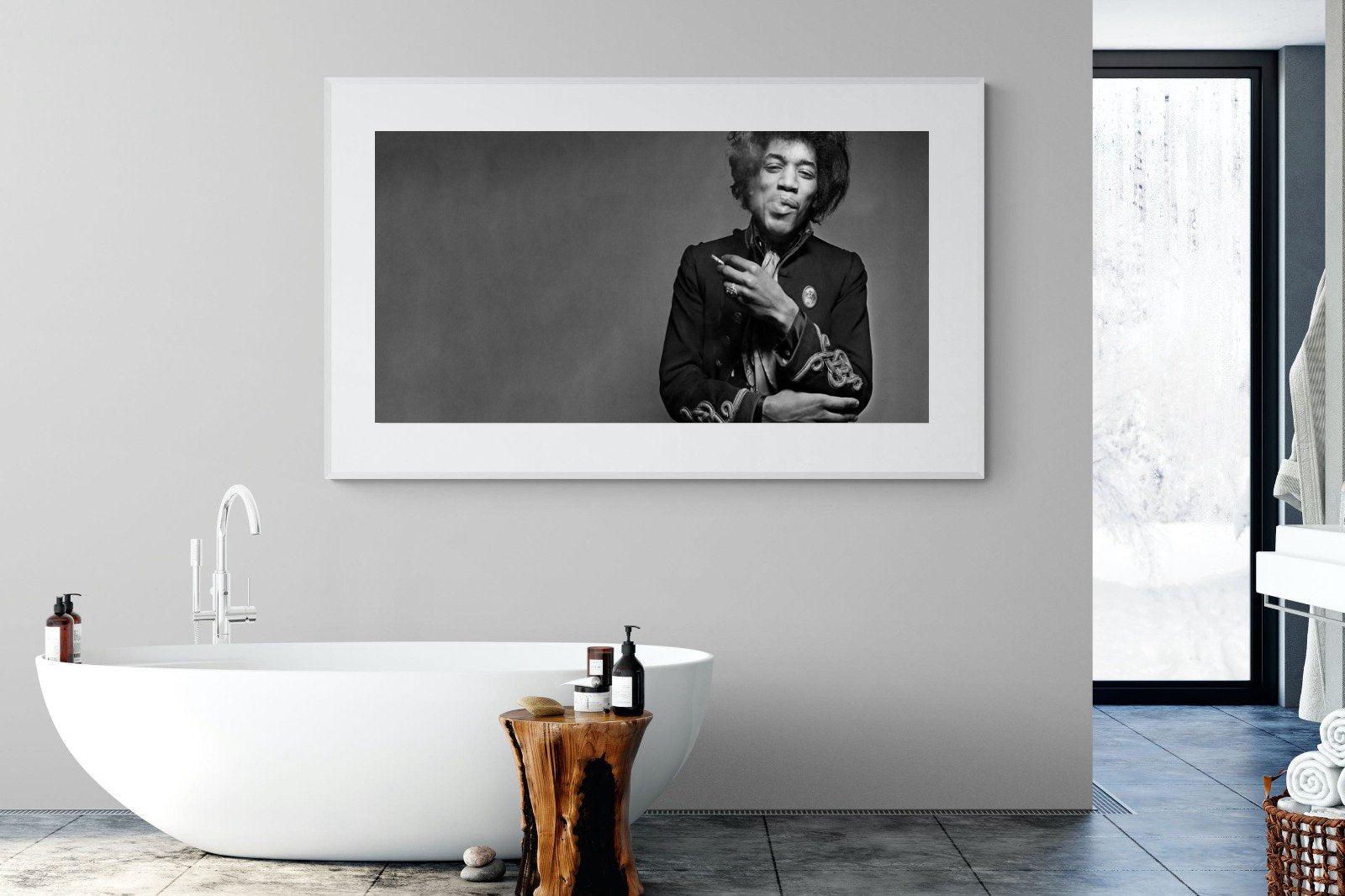 Jimi Hendrix-Wall_Art-180 x 110cm-Framed Print-White-Pixalot