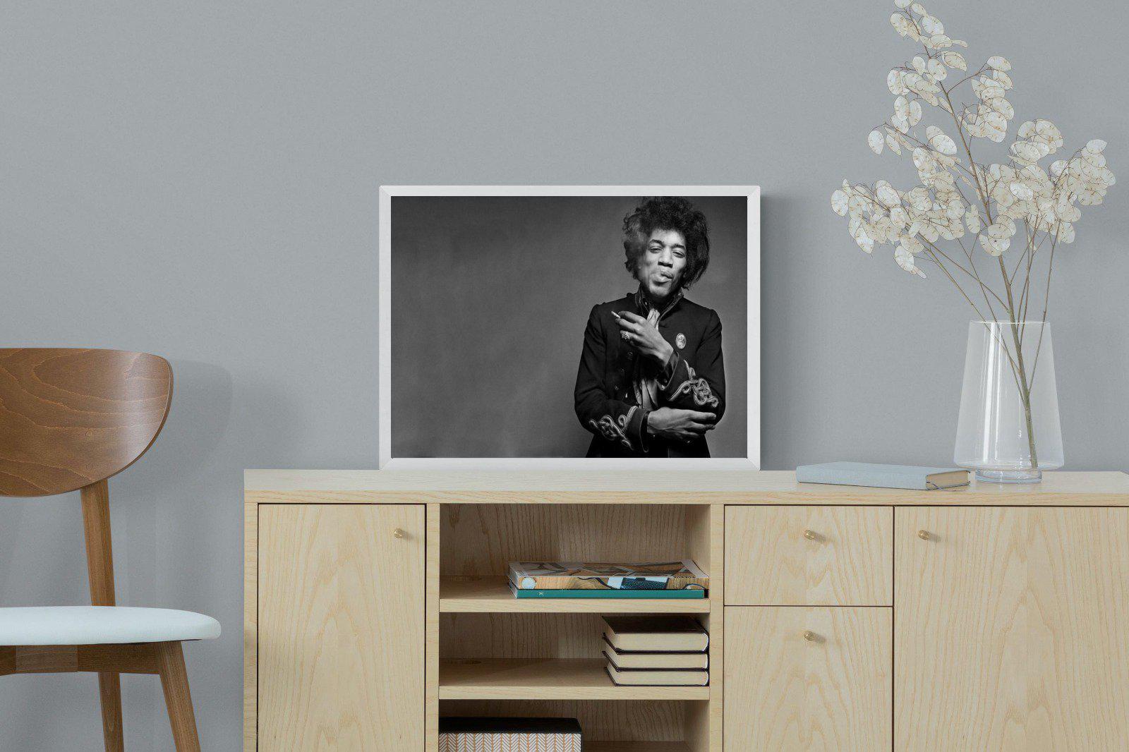 Jimi Hendrix-Wall_Art-60 x 45cm-Mounted Canvas-White-Pixalot