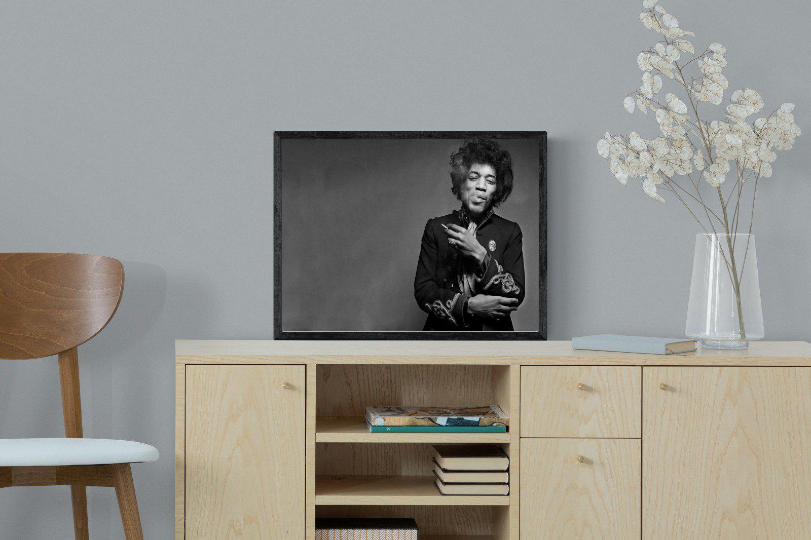 Jimi Hendrix-Wall_Art-60 x 45cm-Mounted Canvas-Black-Pixalot