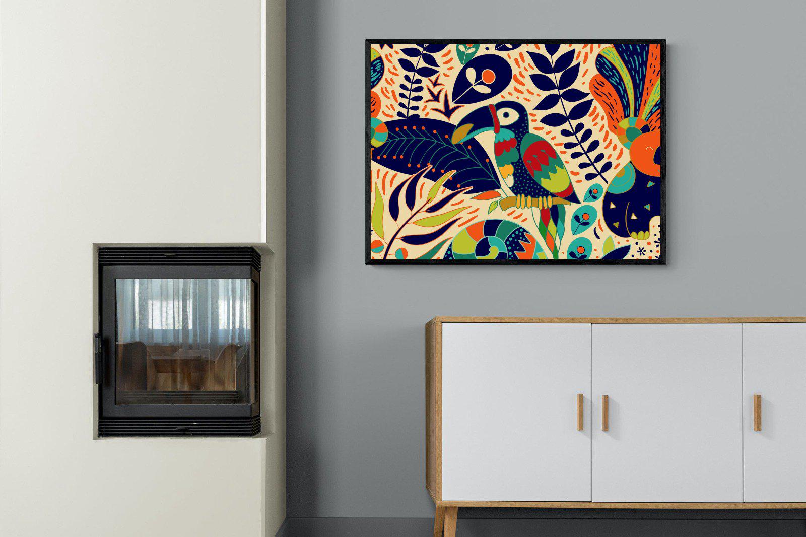 Jungle Art-Wall_Art-100 x 75cm-Mounted Canvas-Black-Pixalot