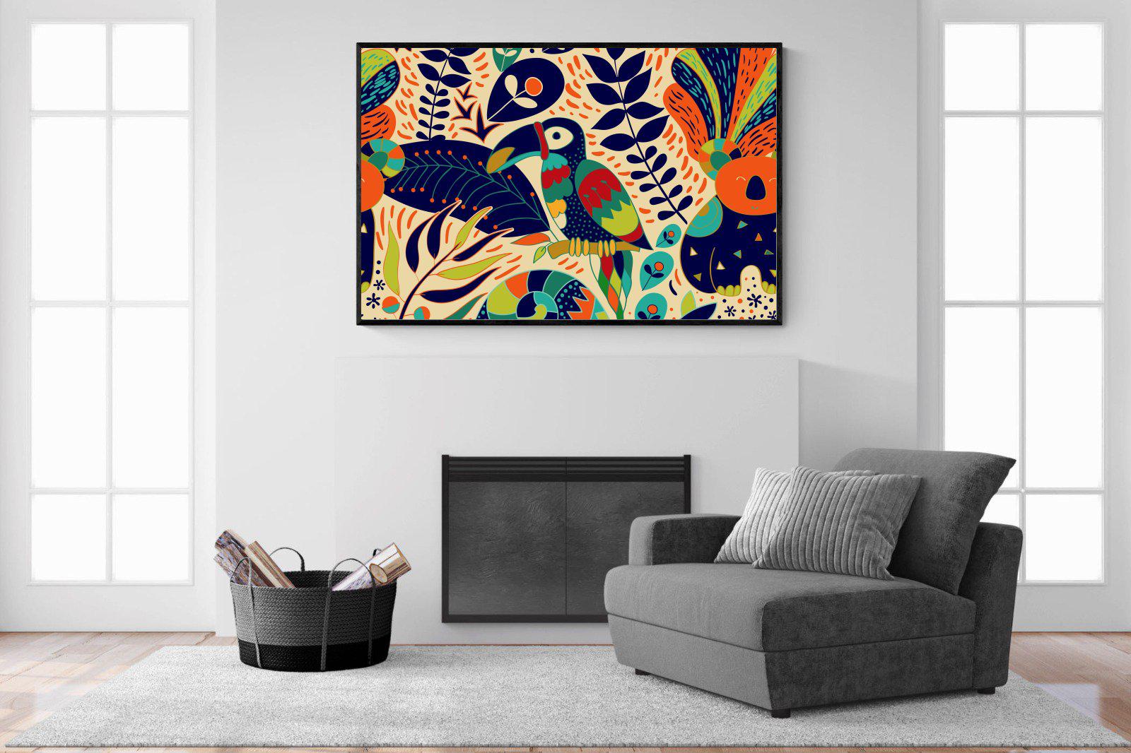 Jungle Art-Wall_Art-150 x 100cm-Mounted Canvas-Black-Pixalot