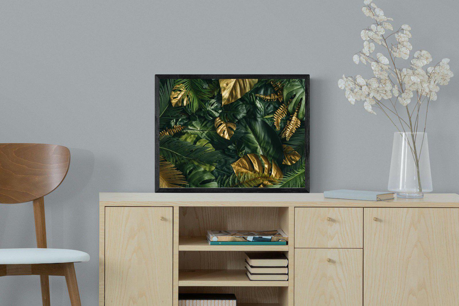 Jungle Gold-Wall_Art-60 x 45cm-Mounted Canvas-Black-Pixalot
