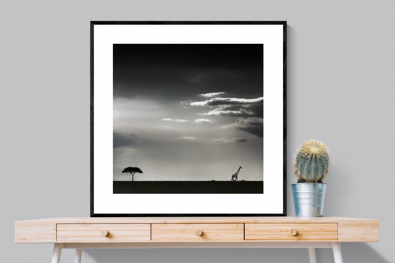 Kenyan Silhouette-Wall_Art-100 x 100cm-Framed Print-Black-Pixalot