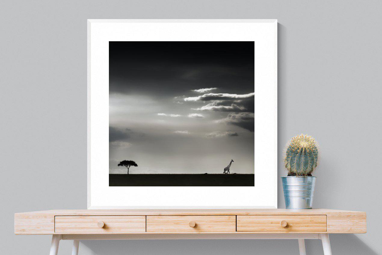 Kenyan Silhouette-Wall_Art-100 x 100cm-Framed Print-White-Pixalot
