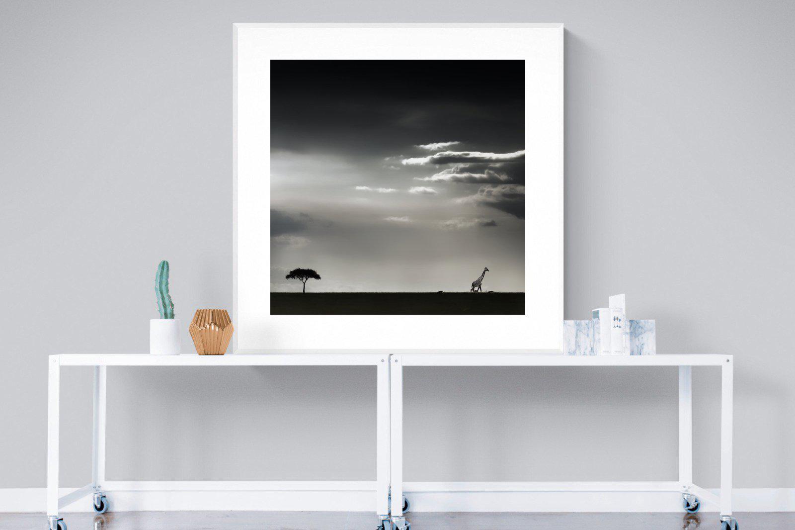 Kenyan Silhouette-Wall_Art-120 x 120cm-Framed Print-White-Pixalot
