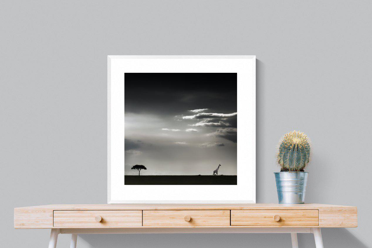 Kenyan Silhouette-Wall_Art-80 x 80cm-Framed Print-White-Pixalot