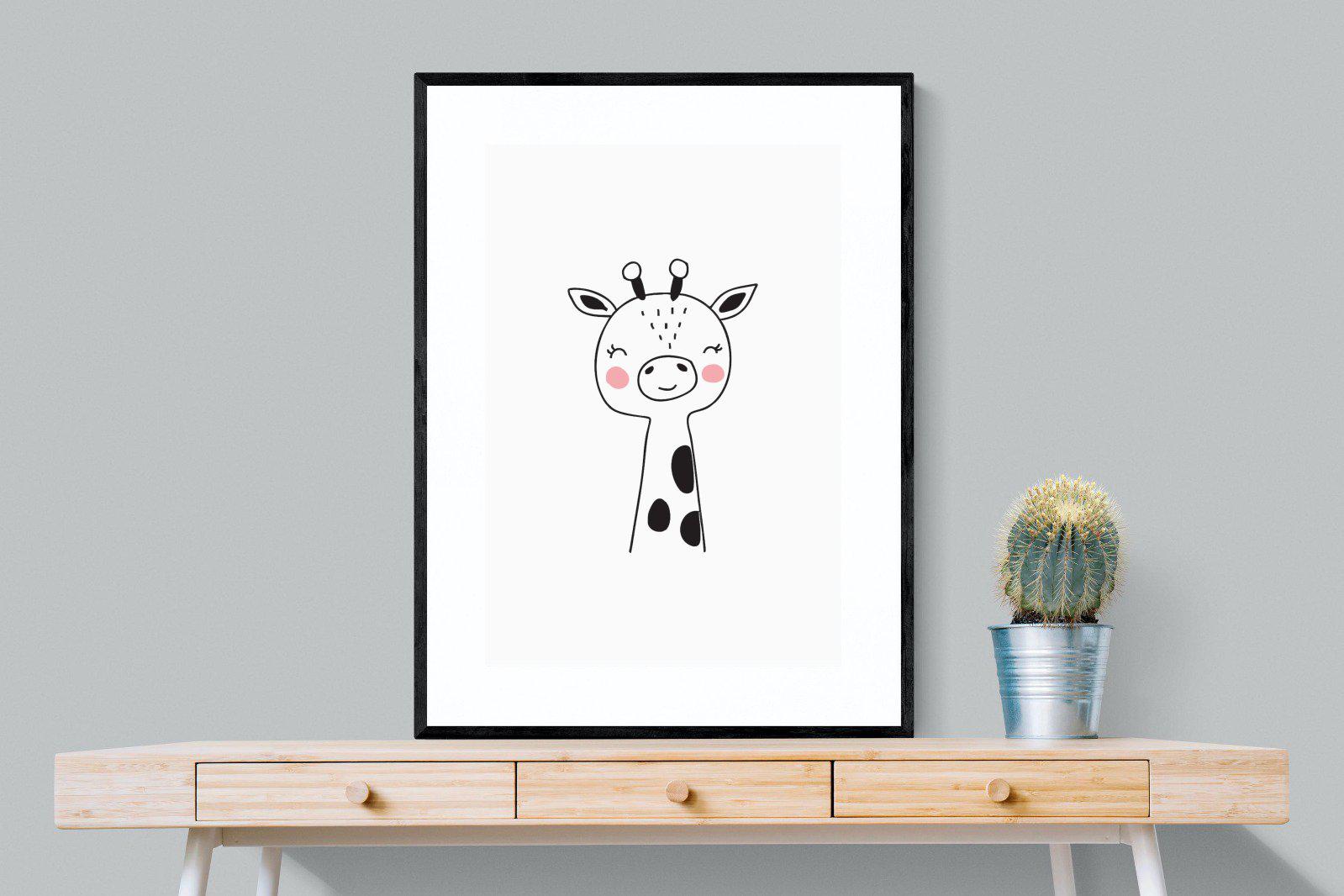Kid's Giraffe-Wall_Art-75 x 100cm-Framed Print-Black-Pixalot