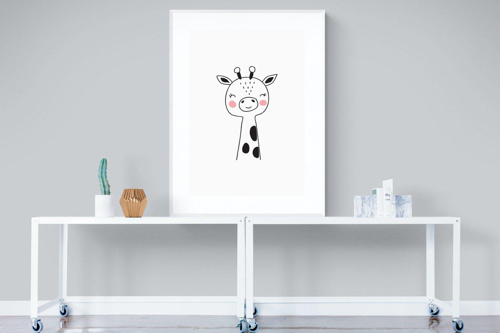 Kid's Giraffe-Wall_Art-90 x 120cm-Framed Print-White-Pixalot