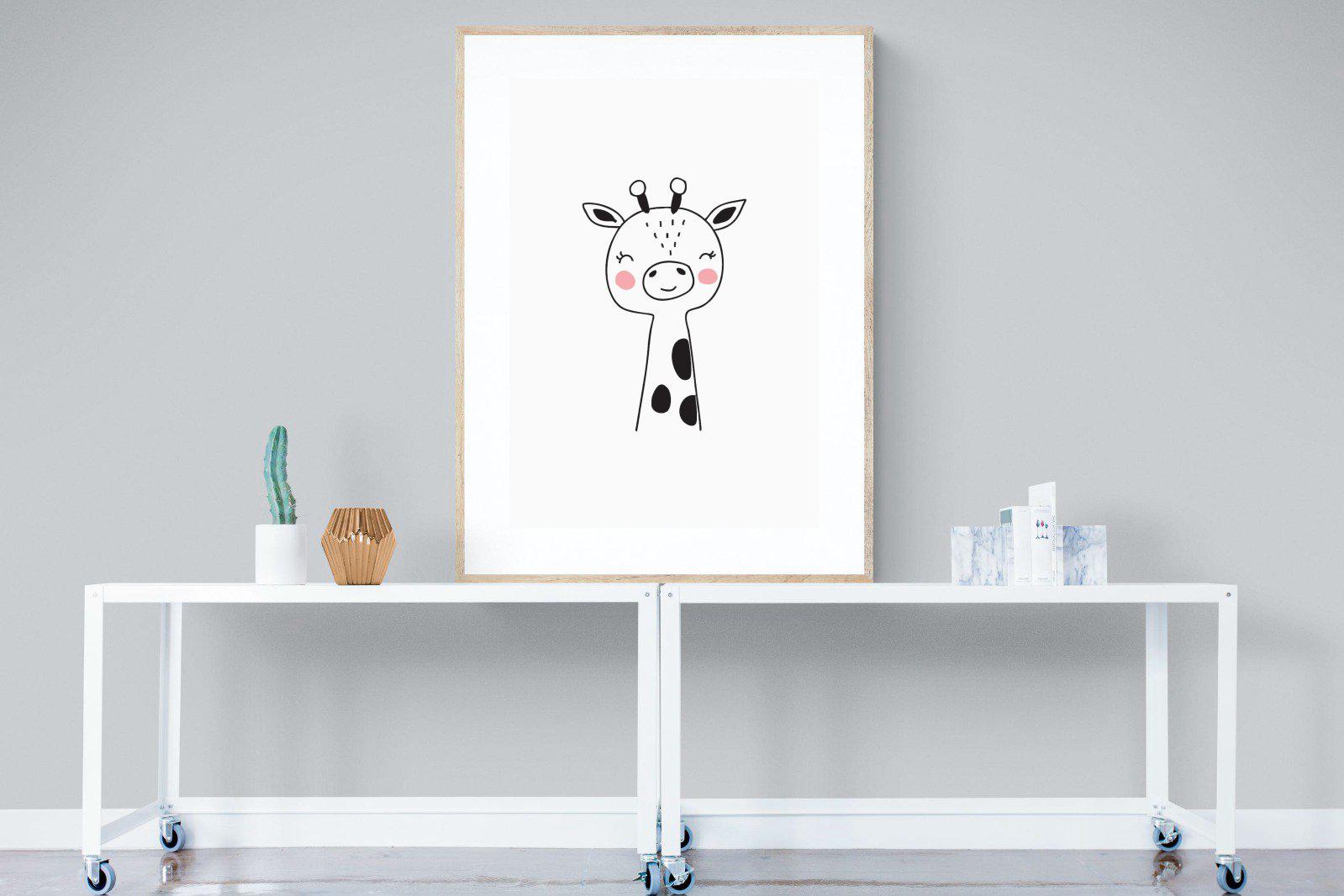 Kid's Giraffe-Wall_Art-90 x 120cm-Framed Print-Wood-Pixalot