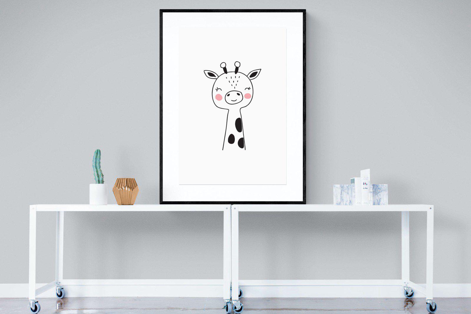 Kid's Giraffe-Wall_Art-90 x 120cm-Framed Print-Black-Pixalot