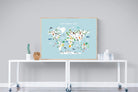 Kids World Map (Blue)-Wall_Art-120 x 90cm-Mounted Canvas-Wood-Pixalot