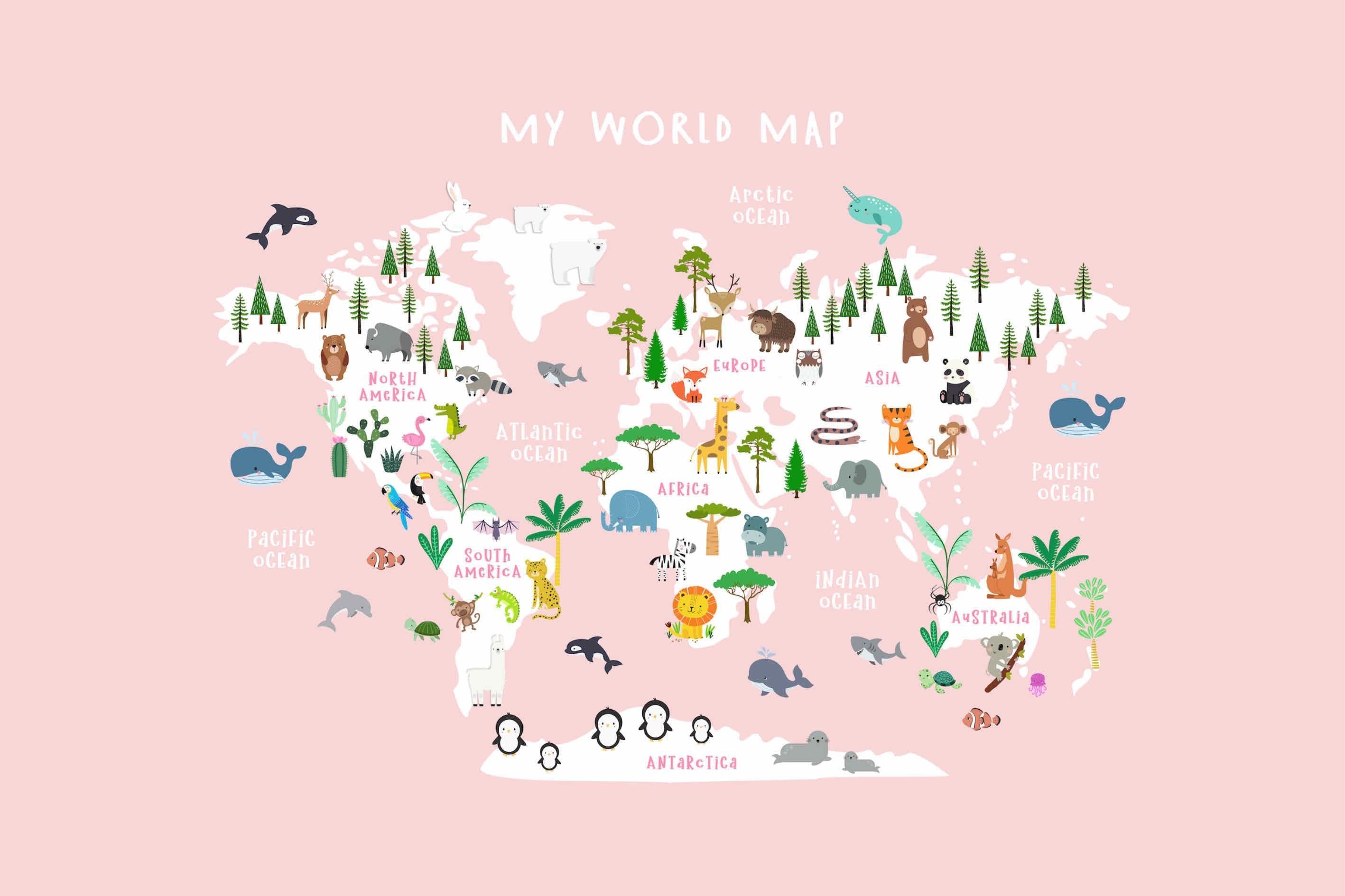 Kids World Map (Pink)-Wall_Art-Pixalot