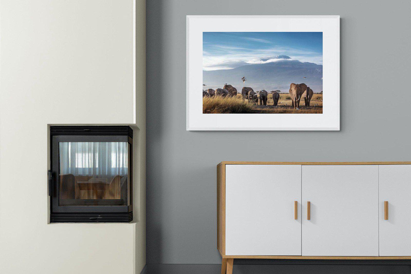 Kilimanjaro Elephants-Wall_Art-100 x 75cm-Framed Print-White-Pixalot