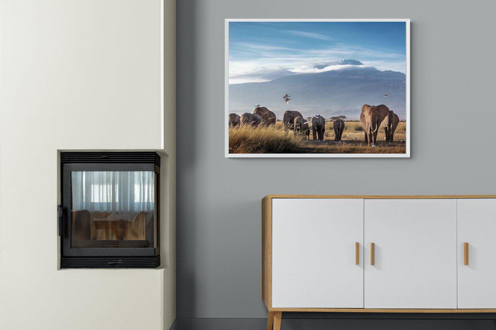 Kilimanjaro Elephants-Wall_Art-100 x 75cm-Mounted Canvas-White-Pixalot