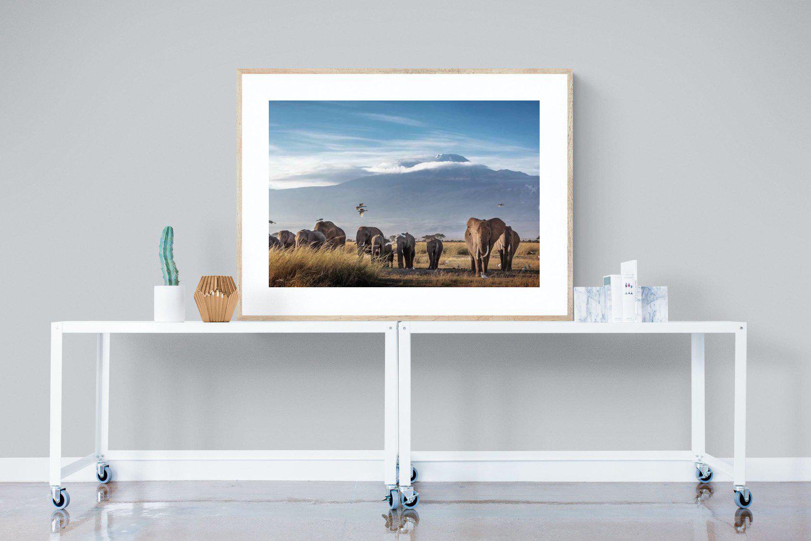 Kilimanjaro Elephants-Wall_Art-120 x 90cm-Framed Print-Wood-Pixalot