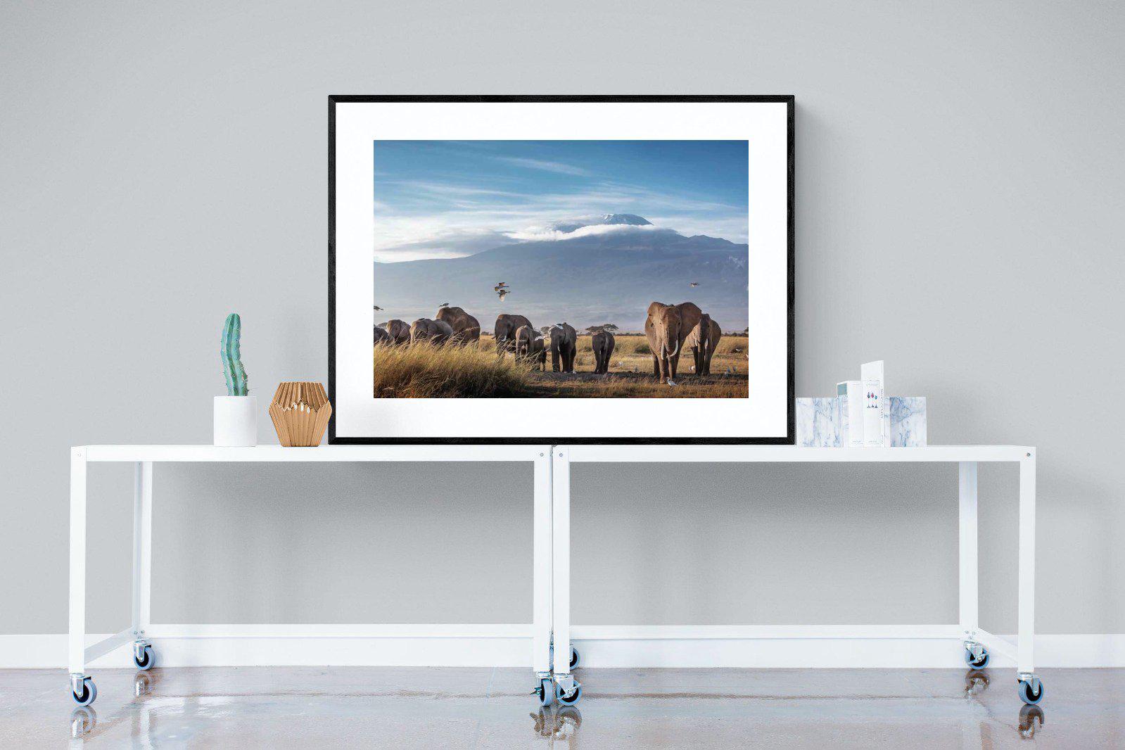 Kilimanjaro Elephants-Wall_Art-120 x 90cm-Framed Print-Black-Pixalot
