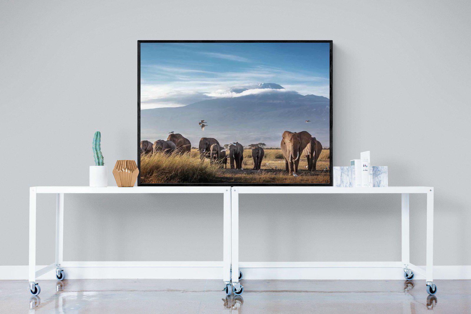Kilimanjaro Elephants-Wall_Art-120 x 90cm-Mounted Canvas-Black-Pixalot