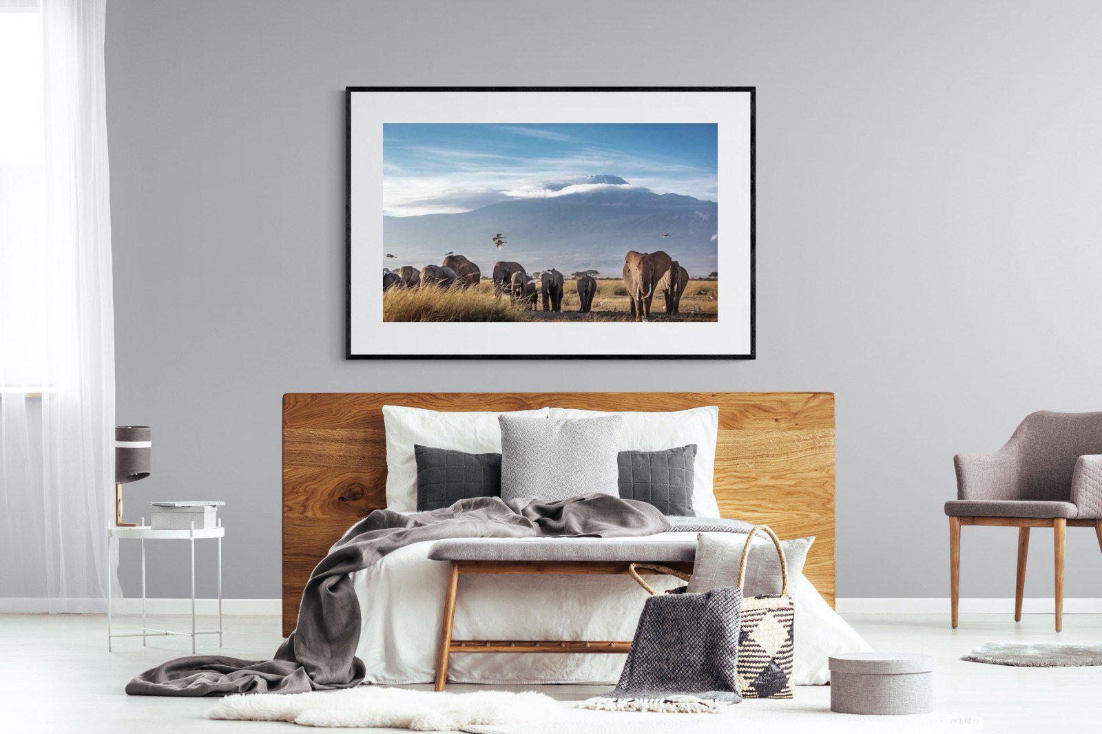 Kilimanjaro Elephants-Wall_Art-150 x 100cm-Framed Print-Black-Pixalot