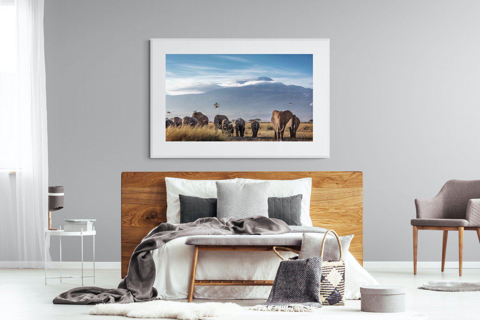 Kilimanjaro Elephants-Wall_Art-150 x 100cm-Framed Print-White-Pixalot