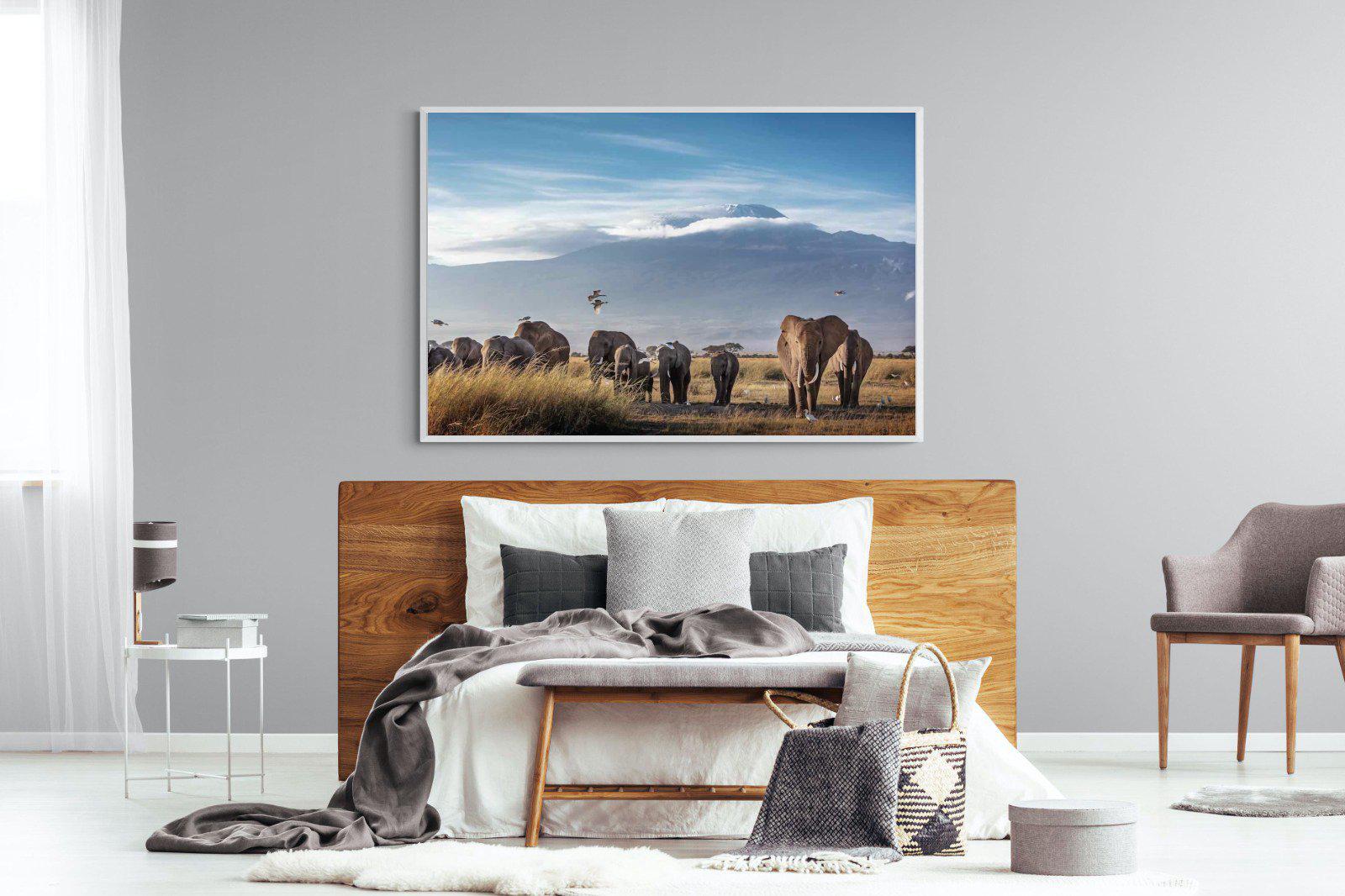 Kilimanjaro Elephants-Wall_Art-150 x 100cm-Mounted Canvas-White-Pixalot