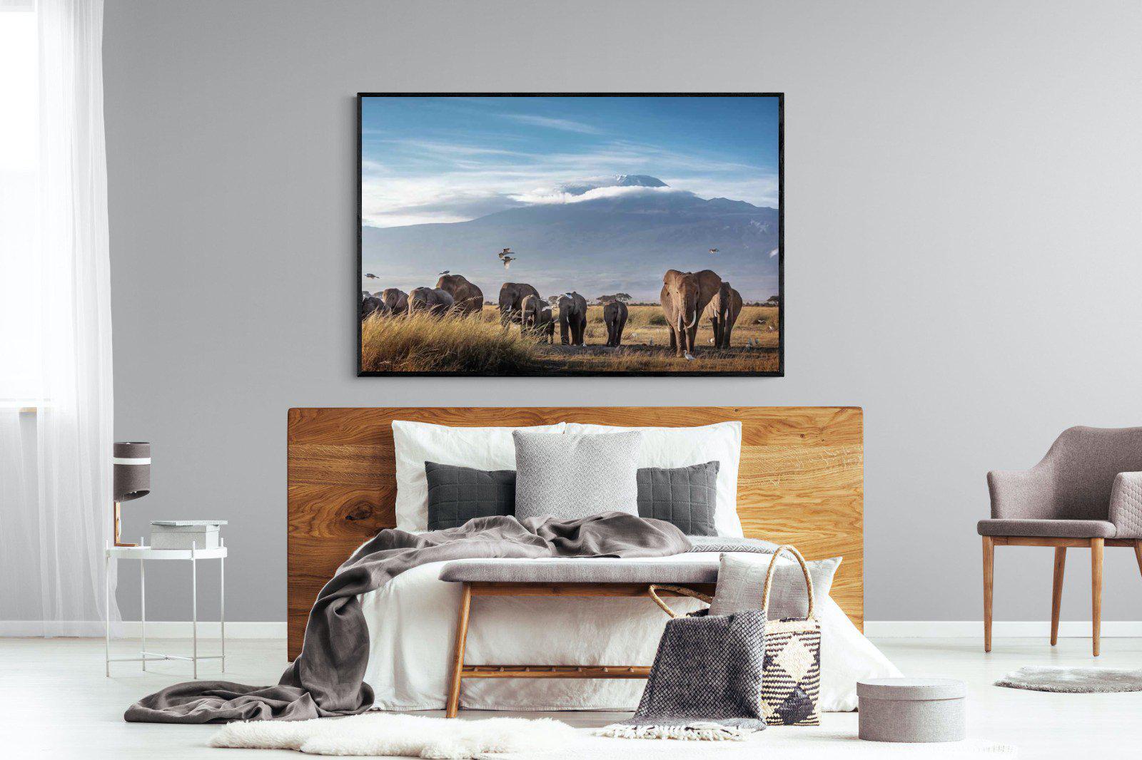 Kilimanjaro Elephants-Wall_Art-150 x 100cm-Mounted Canvas-Black-Pixalot