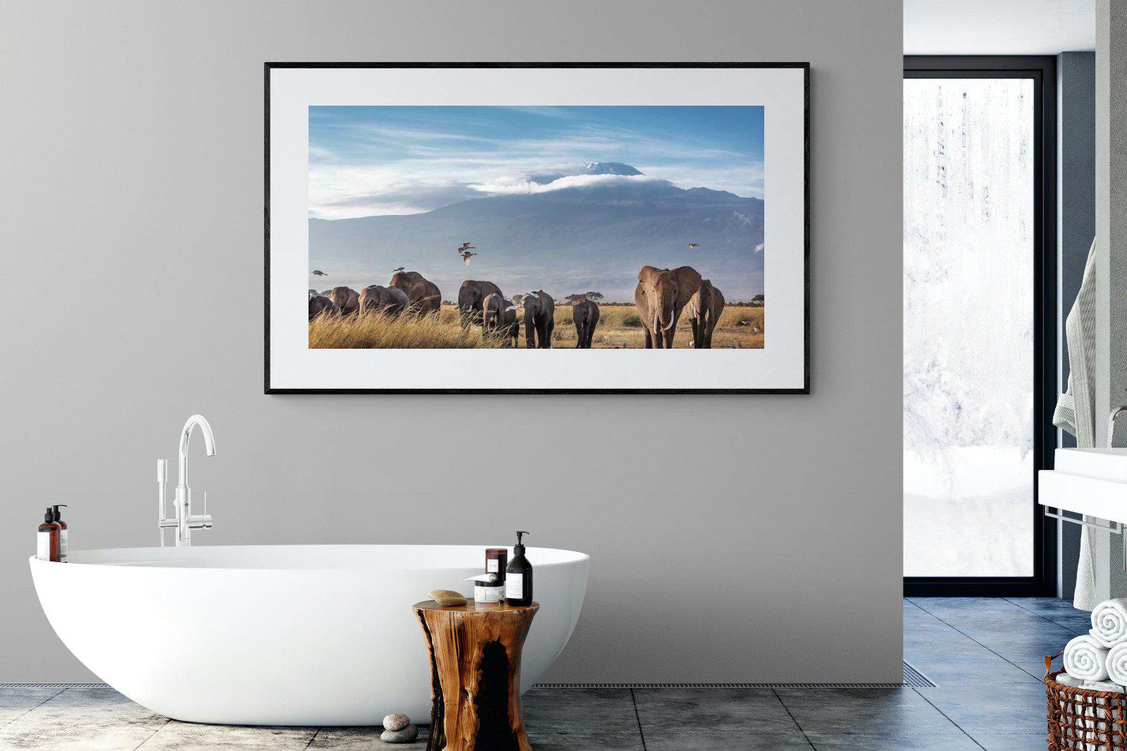 Kilimanjaro Elephants-Wall_Art-180 x 110cm-Framed Print-Black-Pixalot