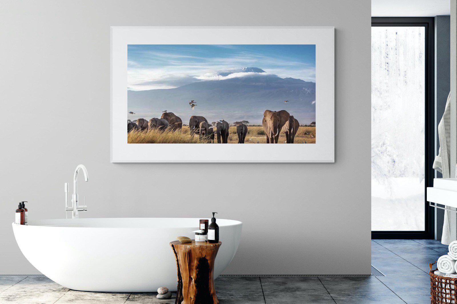 Kilimanjaro Elephants-Wall_Art-180 x 110cm-Framed Print-White-Pixalot