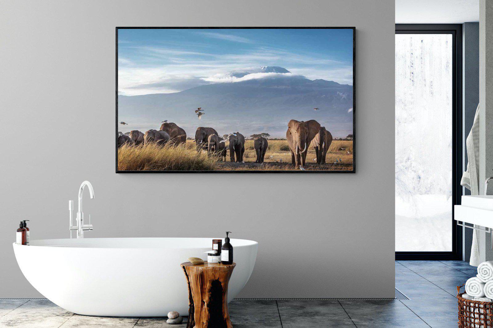 Kilimanjaro Elephants-Wall_Art-180 x 110cm-Mounted Canvas-Black-Pixalot