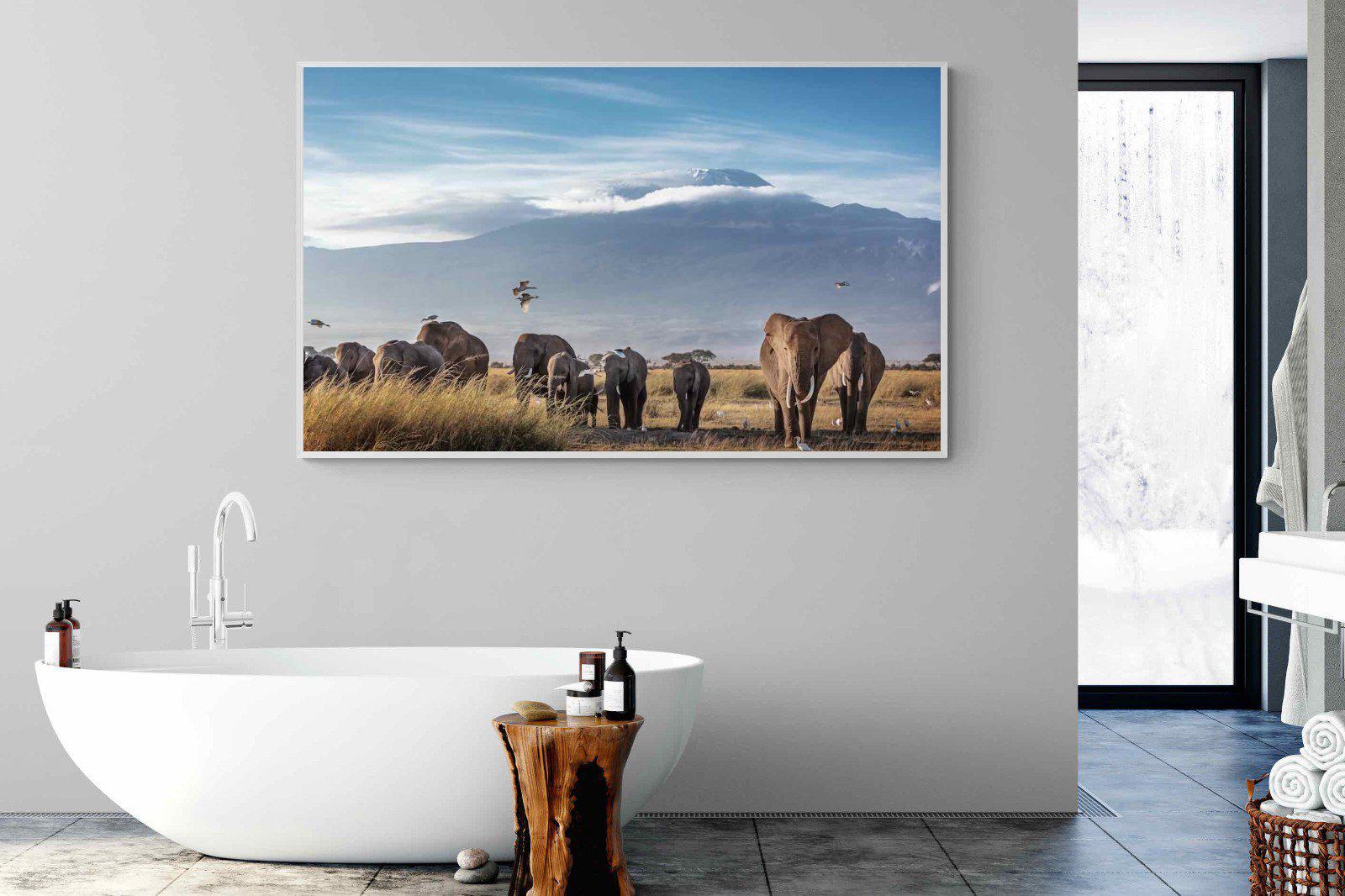 Kilimanjaro Elephants-Wall_Art-180 x 110cm-Mounted Canvas-White-Pixalot