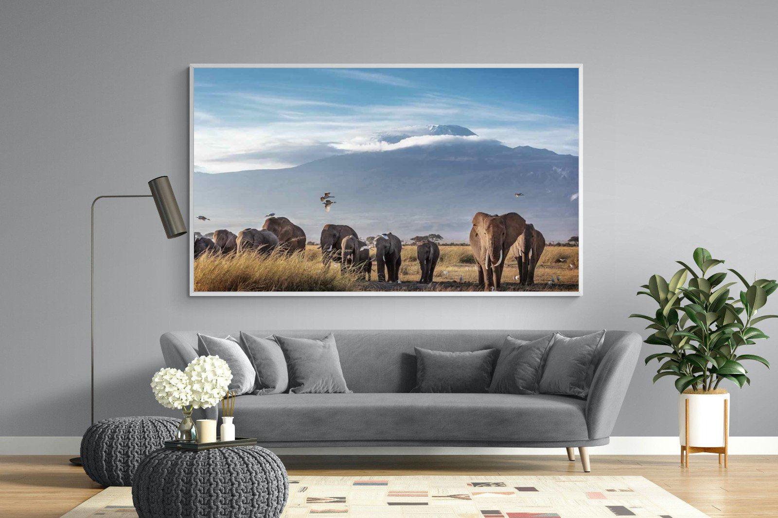 Kilimanjaro Elephants-Wall_Art-220 x 130cm-Mounted Canvas-White-Pixalot