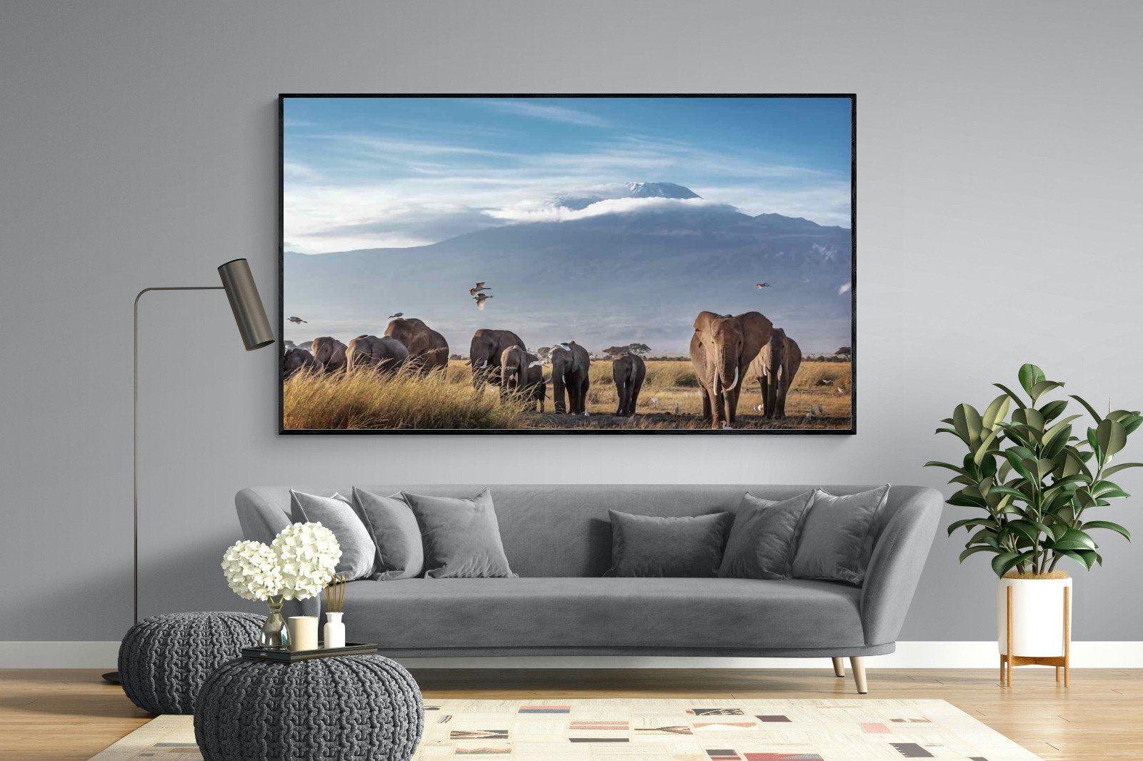 Kilimanjaro Elephants-Wall_Art-220 x 130cm-Mounted Canvas-Black-Pixalot