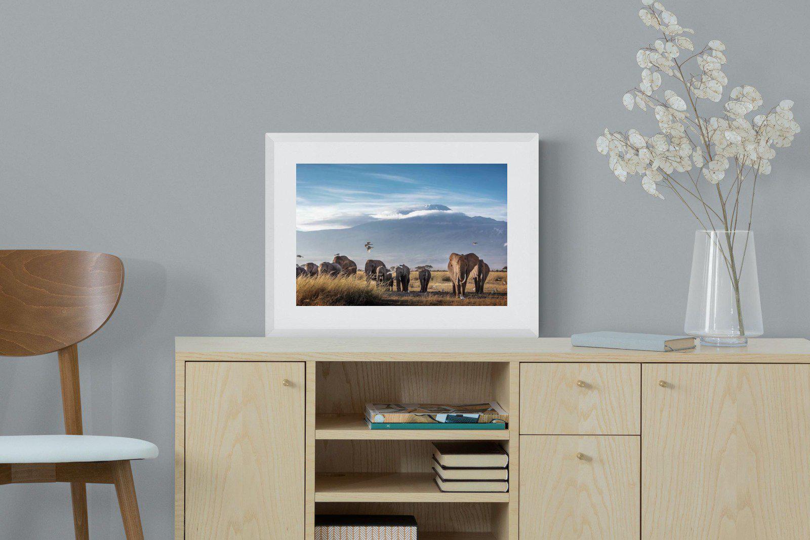 Kilimanjaro Elephants-Wall_Art-60 x 45cm-Framed Print-White-Pixalot