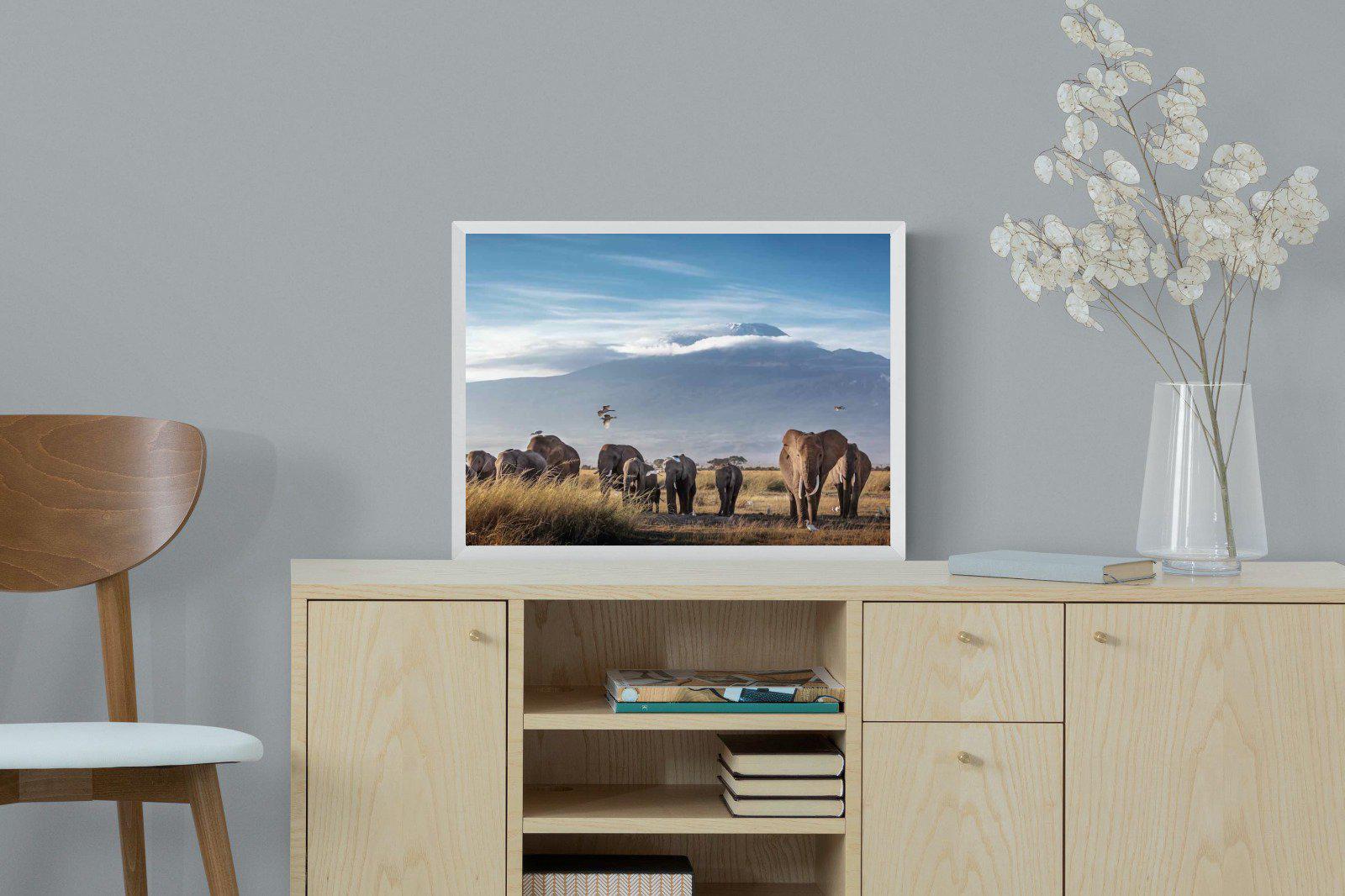 Kilimanjaro Elephants-Wall_Art-60 x 45cm-Mounted Canvas-White-Pixalot