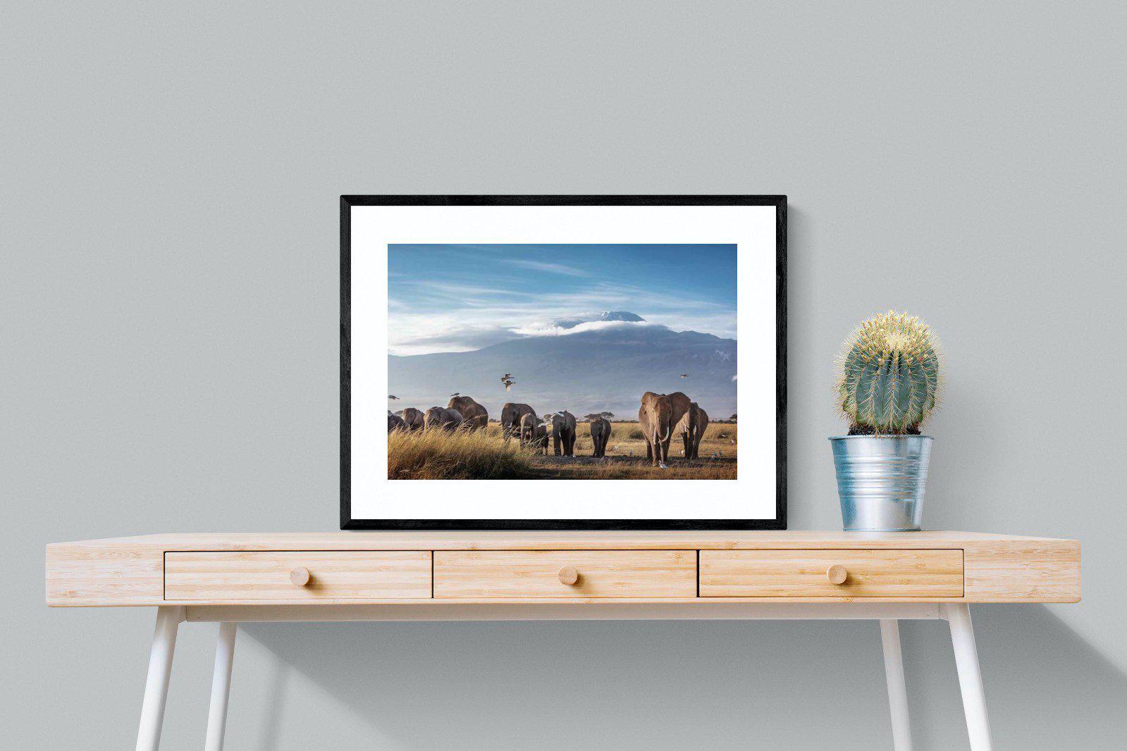 Kilimanjaro Elephants-Wall_Art-80 x 60cm-Framed Print-Black-Pixalot