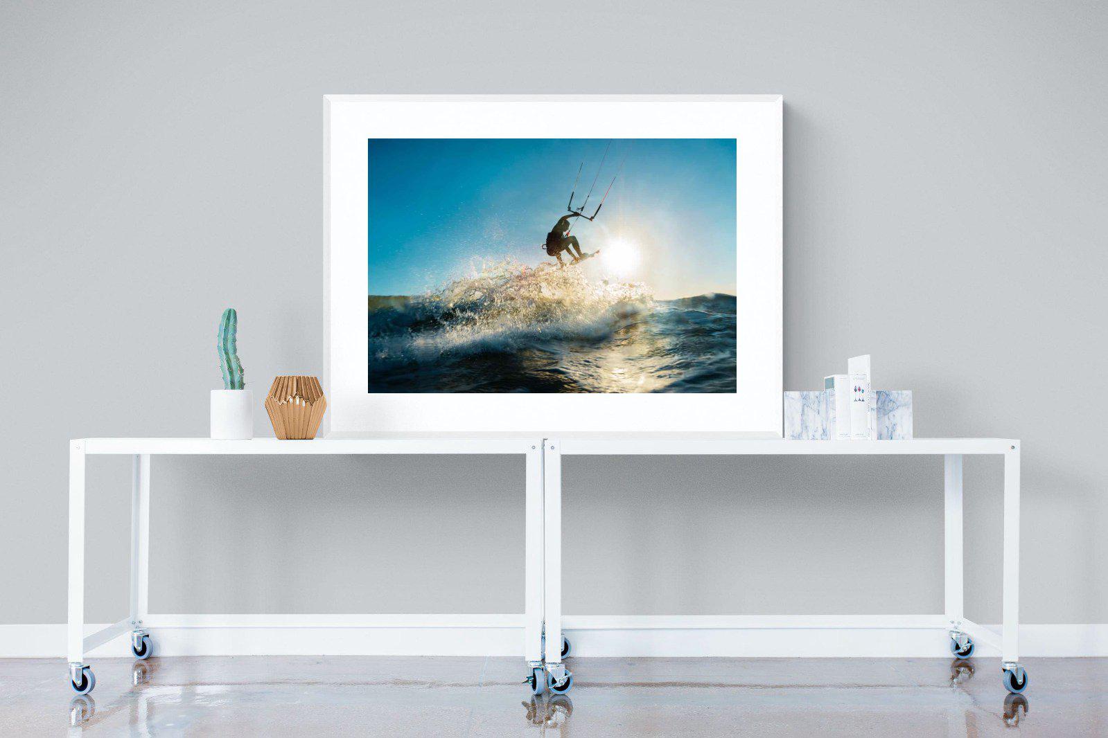 Kitesurfing-Wall_Art-120 x 90cm-Framed Print-White-Pixalot