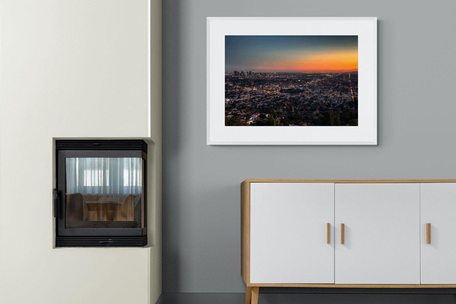 LA Sunset-Wall_Art-100 x 75cm-Framed Print-White-Pixalot