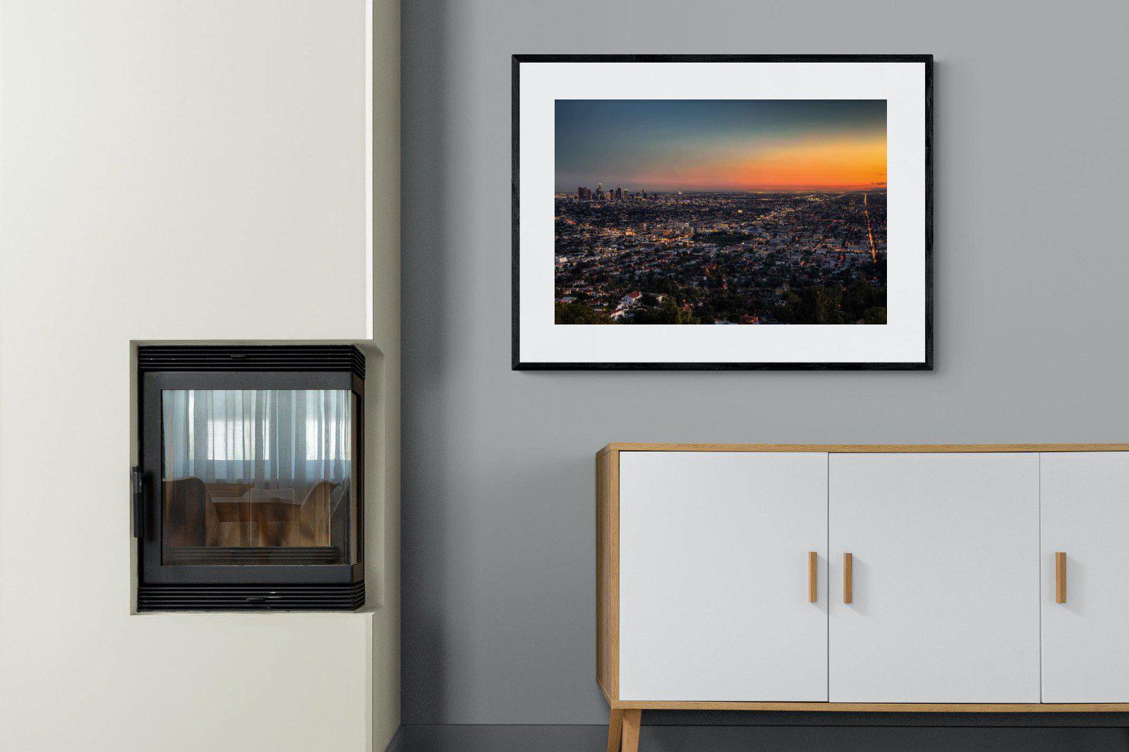 LA Sunset-Wall_Art-100 x 75cm-Framed Print-Black-Pixalot