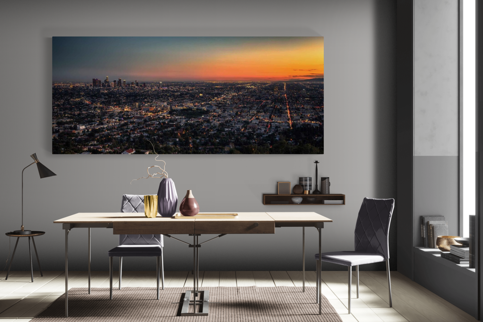 LA Sunset-Wall_Art-275 x 130cm-Mounted Canvas-No Frame-Pixalot