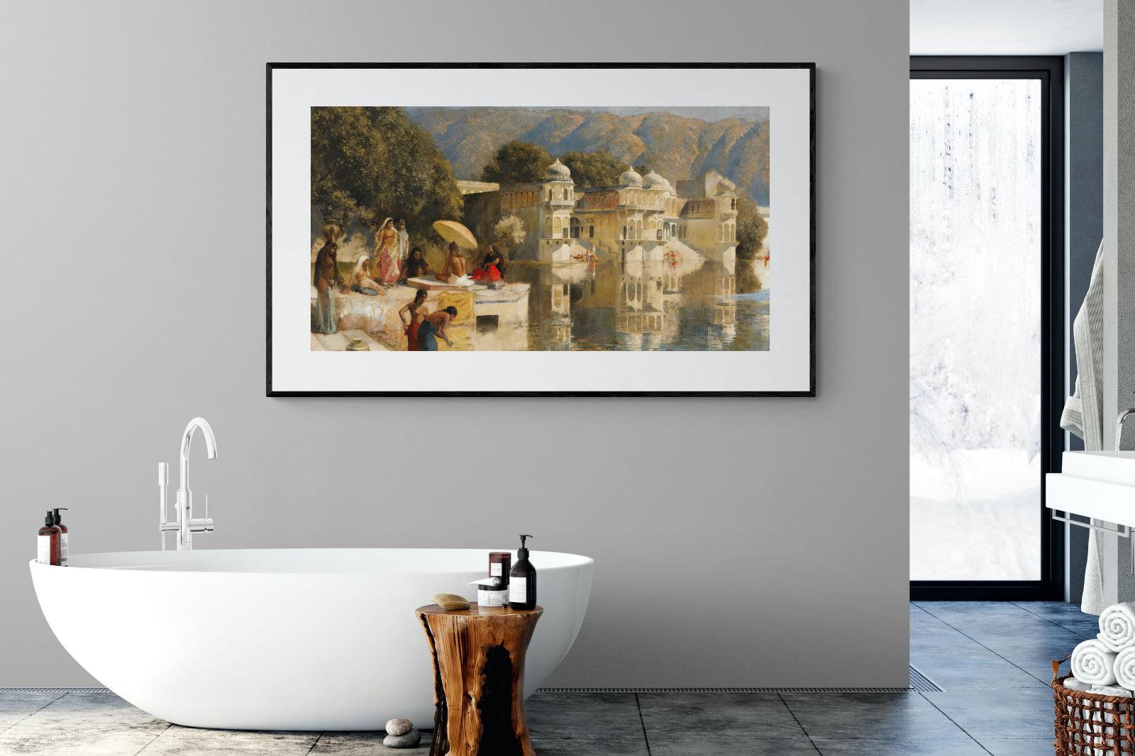 Lake at Oodeypore, India-Wall_Art-180 x 110cm-Framed Print-Black-Pixalot