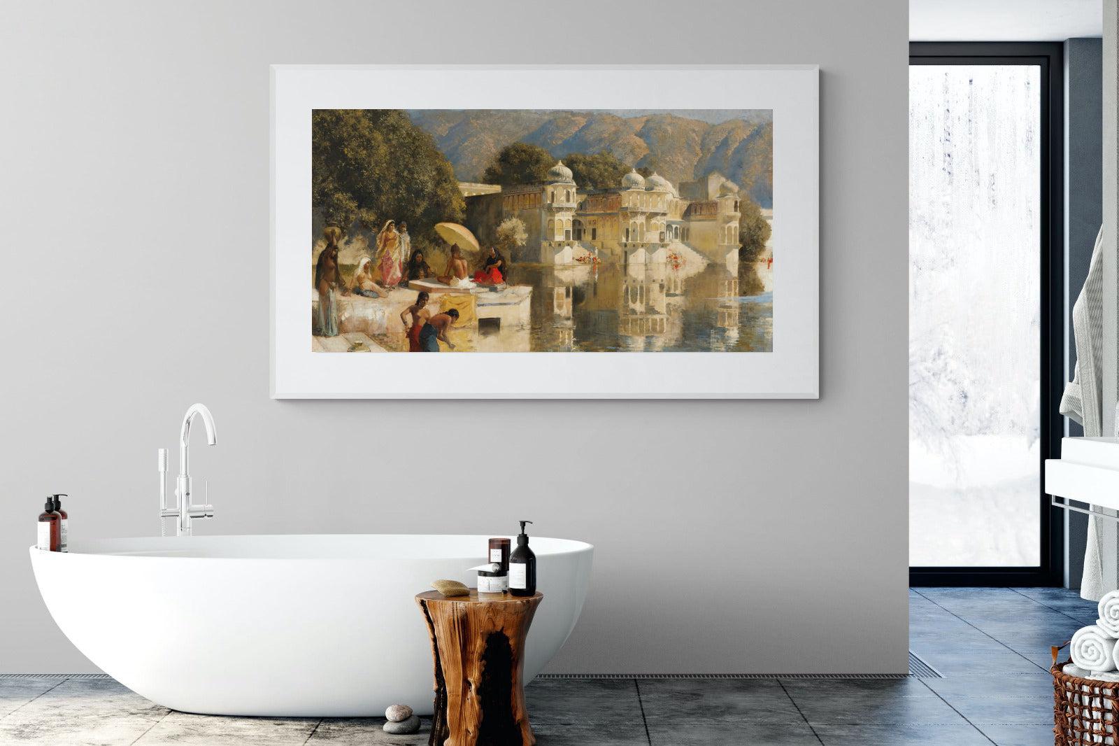 Lake at Oodeypore, India-Wall_Art-180 x 110cm-Framed Print-White-Pixalot