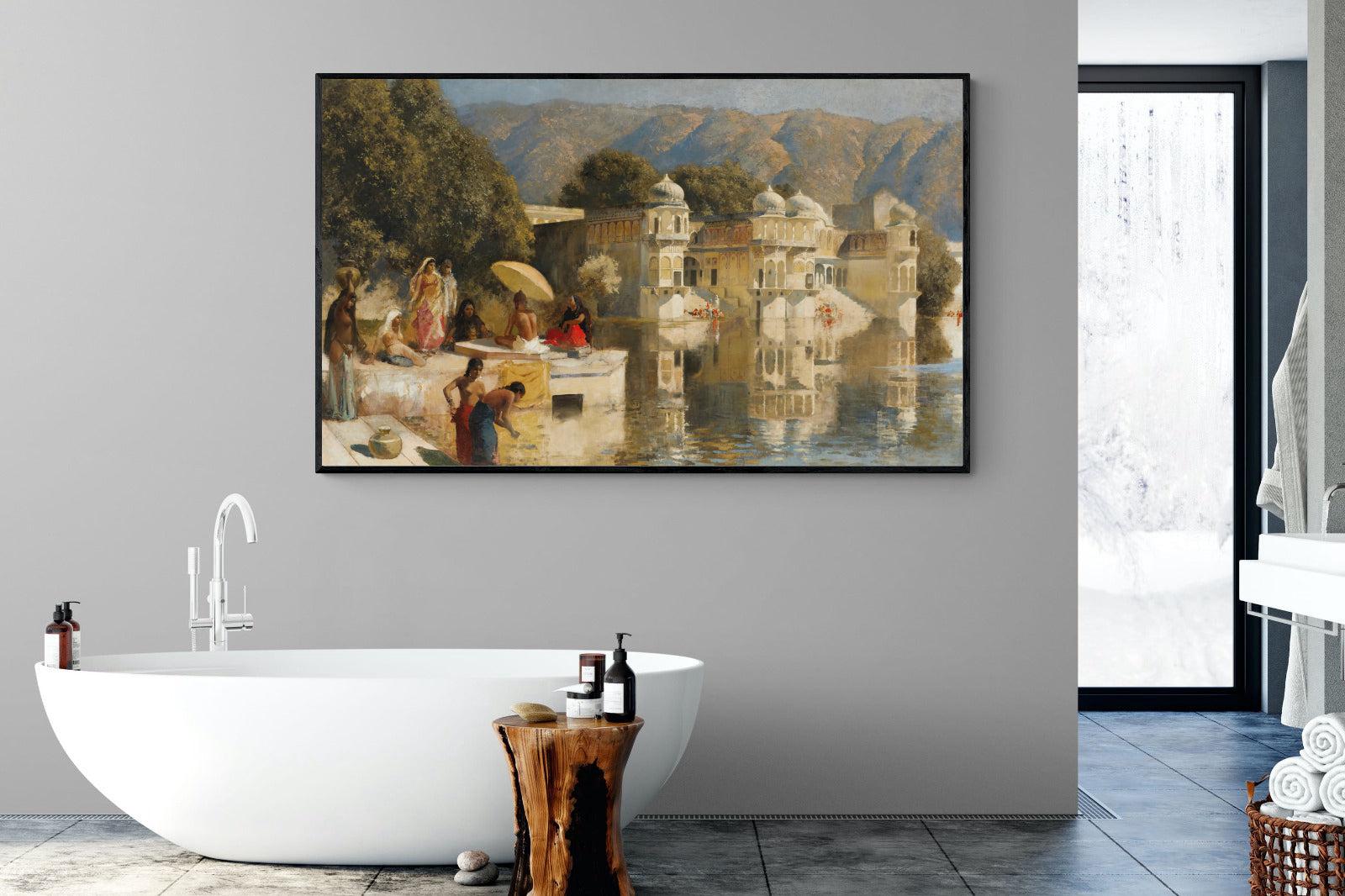 Lake at Oodeypore, India-Wall_Art-180 x 110cm-Mounted Canvas-Black-Pixalot